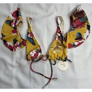 Tularosa Tropical Print Ruffle Shoulder Bikini Top Sz S New
